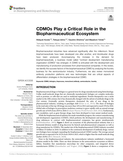 CDMOs Play a Critical Role in the Biopharmaceutical Ecosystem.